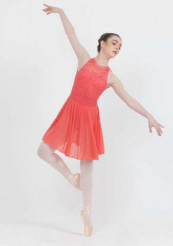 Ballet model wearing a Watermelon Amelia Lyrical Dress by Studio 7 Dancewear front view