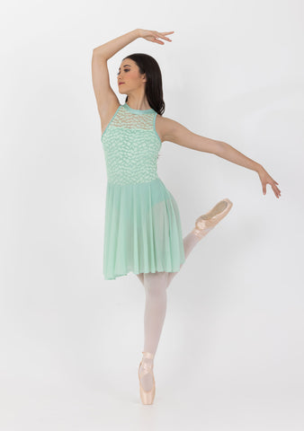 Ballet model wearing a Soft Mint Amelia Lyrical Dress by Studio 7 Dancewear front view