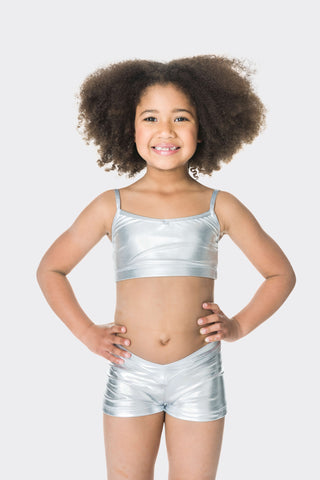 Dance model wearing a Metallic Silver Studio 7 Camisole Crop Top front view