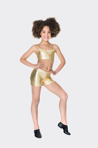 Dance model wearing a Metallic Gold Studio 7 Camisole Crop Top front view