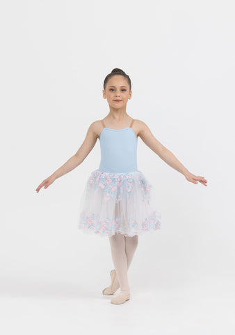 Ballet model wearing the Pale Blue Floral Romance Tutu by Studio 7 front view