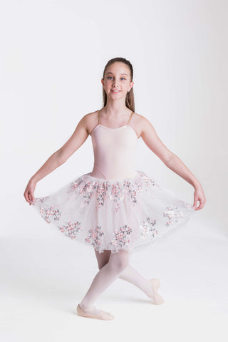 Ballet model wearing the Pale Pink Floral Romance Tutu by Studio 7 front view