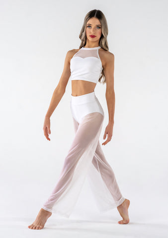 Dance model wearing Studio 7 Mesh Performance Crop in White front view