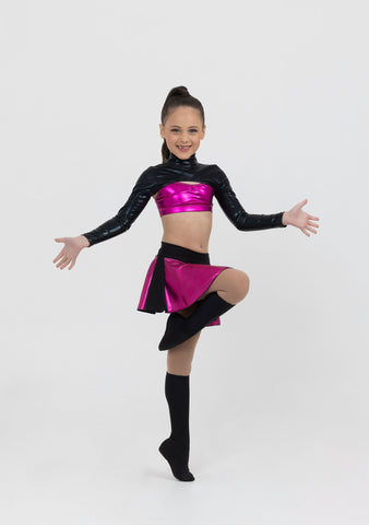 Dance model wearing Studio 7 Black Metallic Shrug front view