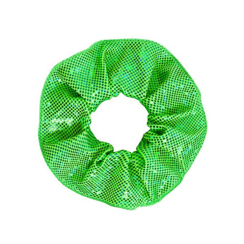 Energetiks Fluro Lime Shattered Glass Scrunchie flat lay close up