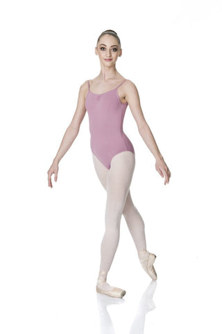 Ballet model wearing Wide Strap Leotard Dusty Pink back view